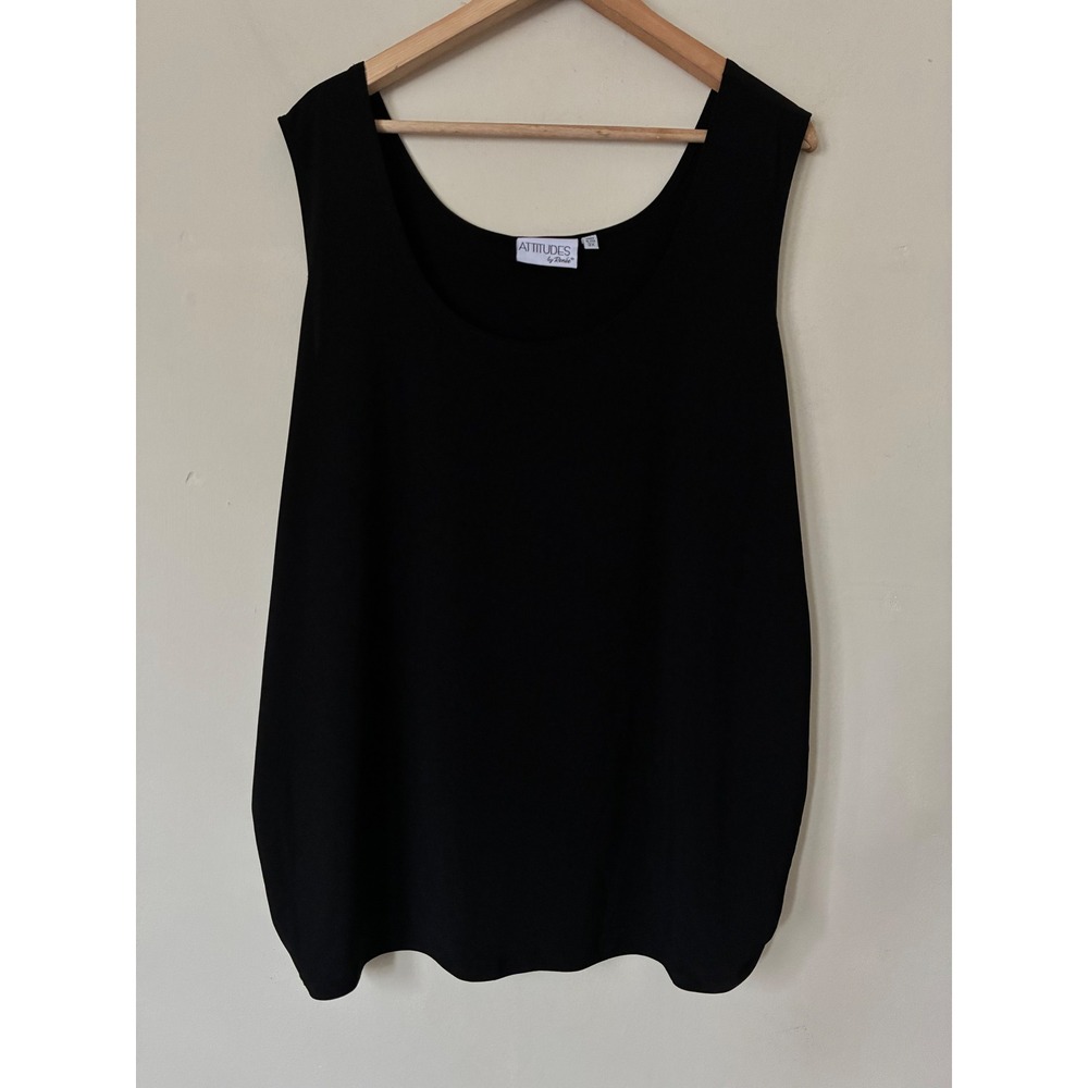 Attitudes by Renee Womens 3X Black Scoop Neck Tank Top Sleeveless Basic Shell